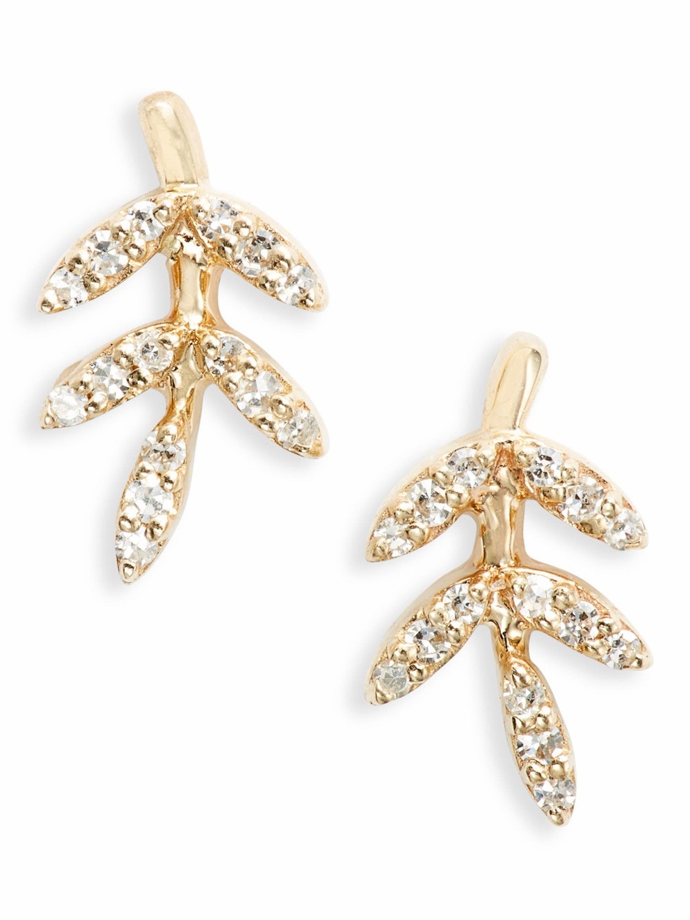 EF collection 14kt gold and diamond Leaf Stud Earrings - Women Jewelry